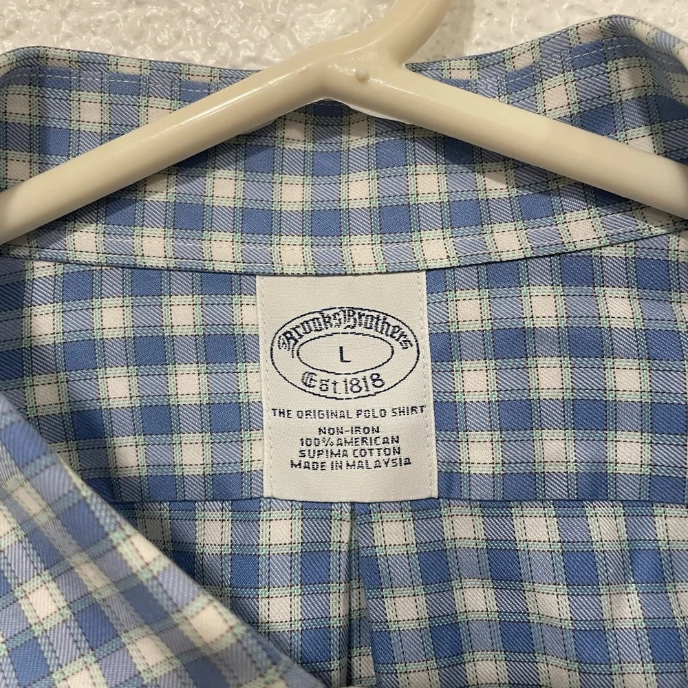 Brooks Brothers The Original Polo Shirt Button Down  Blue Plaid Mens L Cotton - Picture 3 of 4